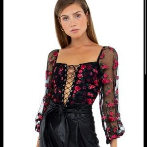 FL&L blondie embroidered bodysuit